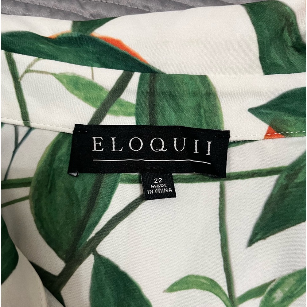 Long white dress with orange and lemon fruits with leaves